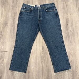 Agolde Riley Casual High Rise Dark Blue Sphere Straight Leg Crop Denim Jeans